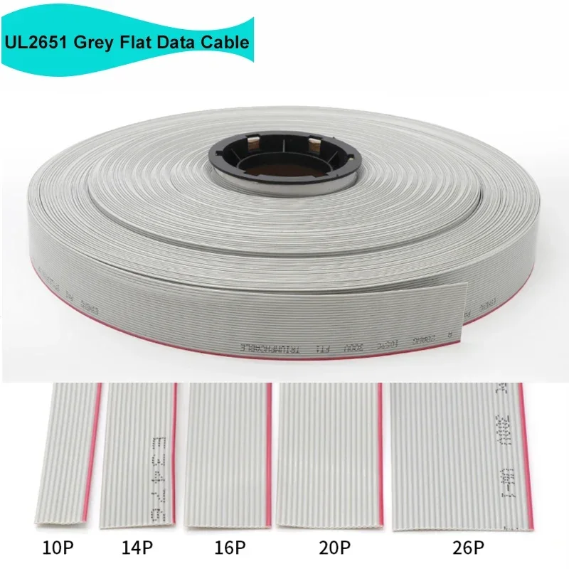 

2/5/10M UL2651 Gray Flat Data Cable 1.27mm Wire 28AWG 10 14 16 20 26 30 34 40 50 60 pins 300V for 2.54mm IDC Connector