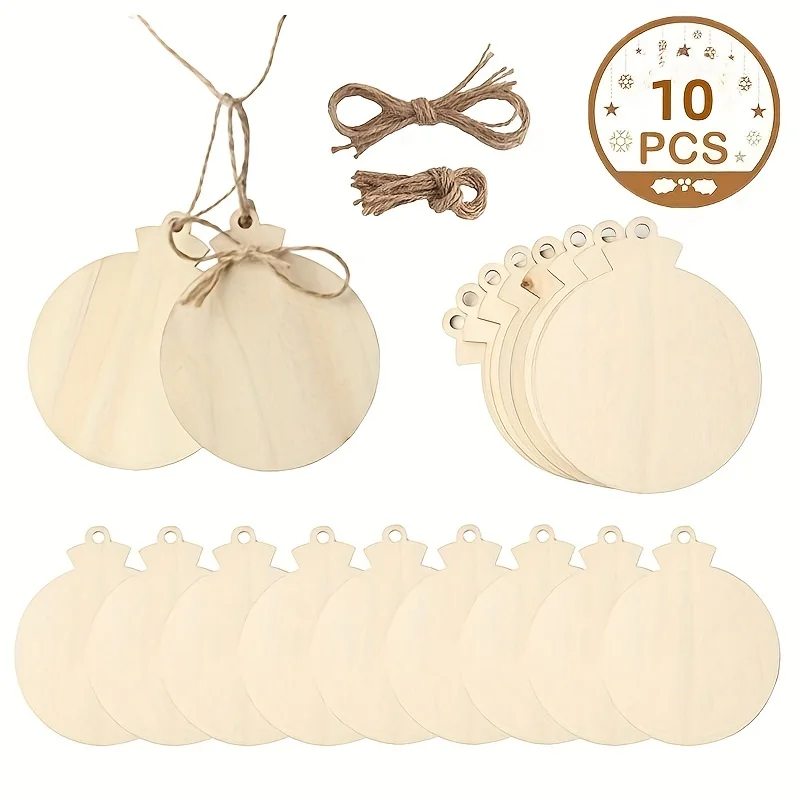 10pcs DIY Christmas Wooden Ornaments Unfinished, Predrilled with Hole Wooden Circles for Crafts Christmas Ornaments Decorations