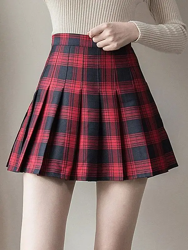 

Юбка-плиссе в клетку с высокой талией для женщин и девушек, А-силуэт, на резинке, для повседневной носки, из полиэстера