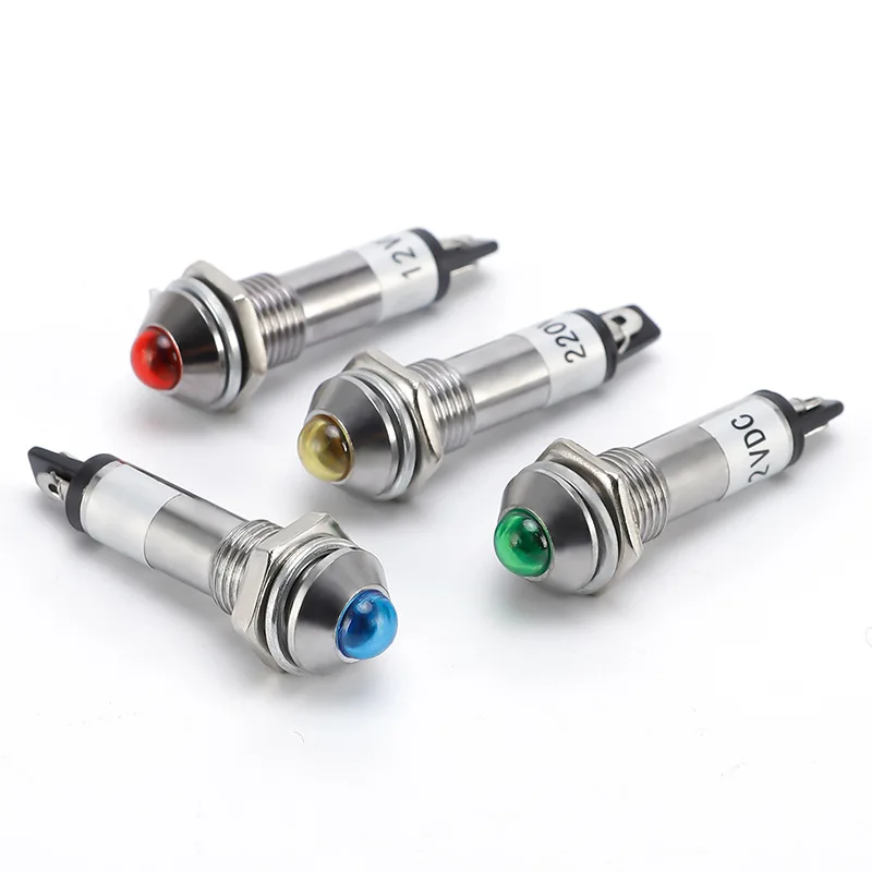 1/5/10pcs 8MM Small Metal LED Work Signal Light XD8-2 Round Copper Light Blue White Red Green Yellow 12V 24V 220V