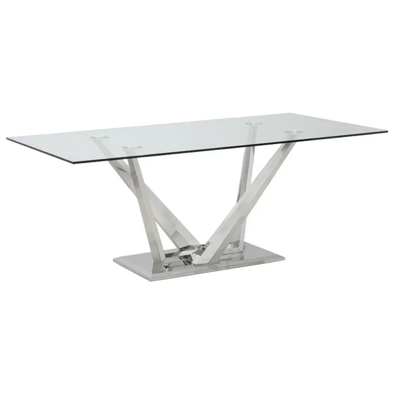 

Italian light luxury tempered glass dining table rectangular household high-end 10-person dining table