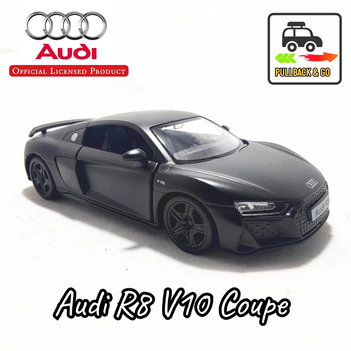 

1/36 Audi R8 V10 Coupe Pullback Toy Car Model Official Licensed Scale Replica Metal Diecast Miniature Art Xmas Kid Boy Gift