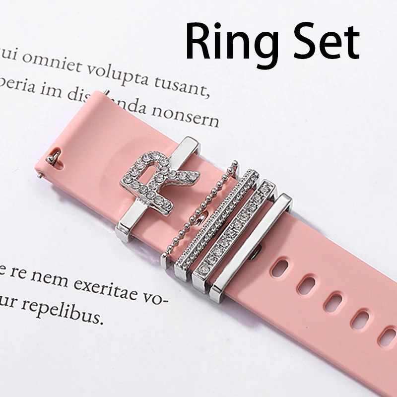 Ring Set for Watchband Alphabet Diamond Jewelry Charms for Iwatch Silicone Bracelet Metal Decorative Nails for Samsung Strap