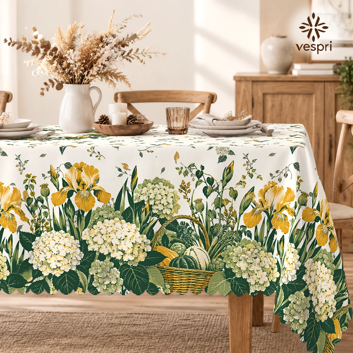 Floral Tablecloth with Daisies & Poppies for Indoor/Outdoor Camping decor, Rectangular/Round/Oval