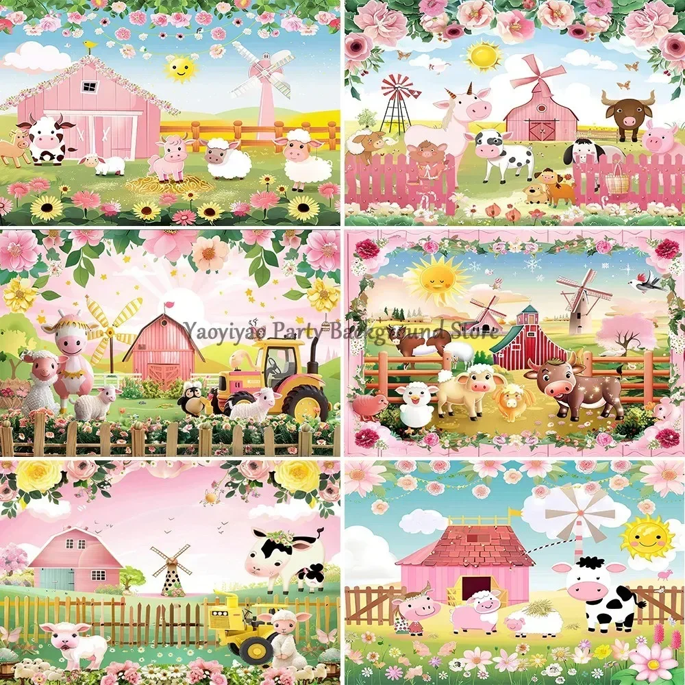 

Cartoon Farm Animal Theme Backdrop Kids 1st Birthday Party Baby Shower Decor Photographic Background Custom Children's Day Props