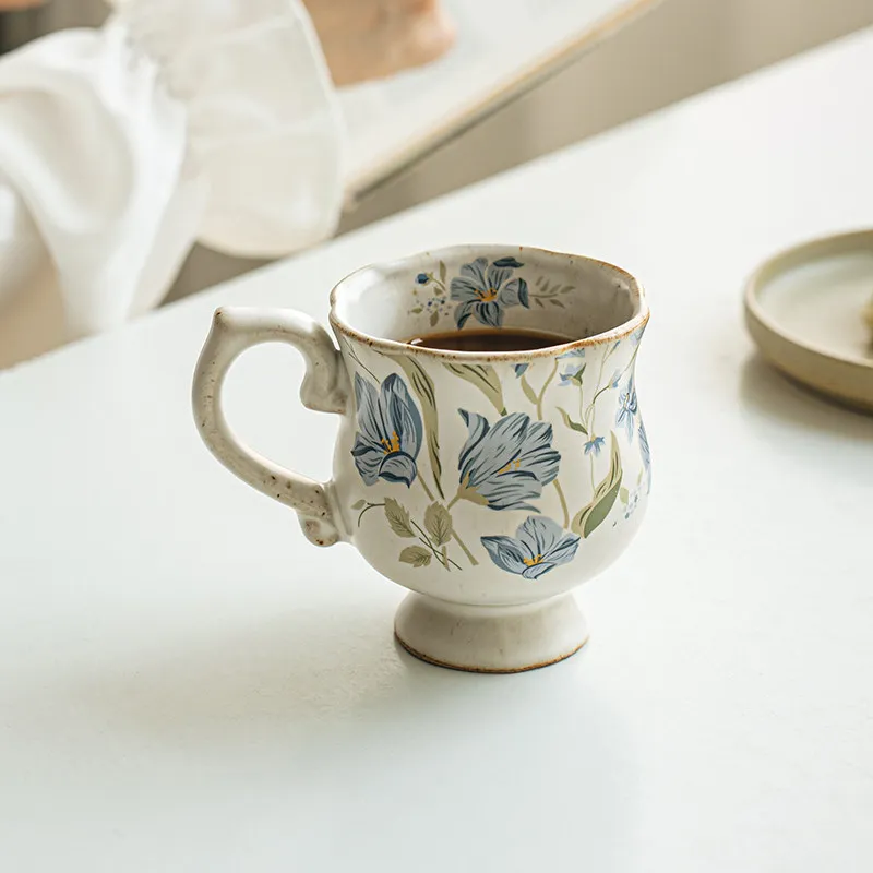Flower goblet household ceramic mug water cup