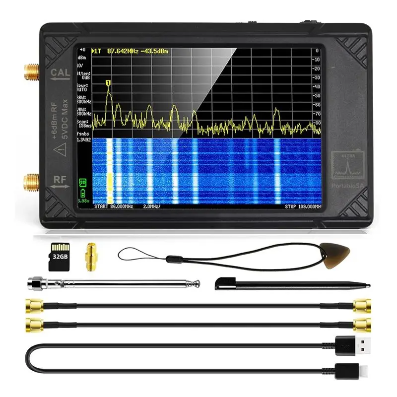 For ULTRA Portable SA 4Inch Handheld Spectrum Analyzer 100K-5.3Ghz RF Signal Generator With 32GB Card-AT30