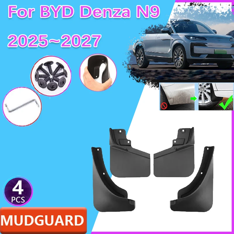 

4PCS Rear Set Splash Guards For BYD Denza N9 2025 2026 2027 Front Rear Mudguard Mudflap Splash Mud Fender Car Auto Accessories