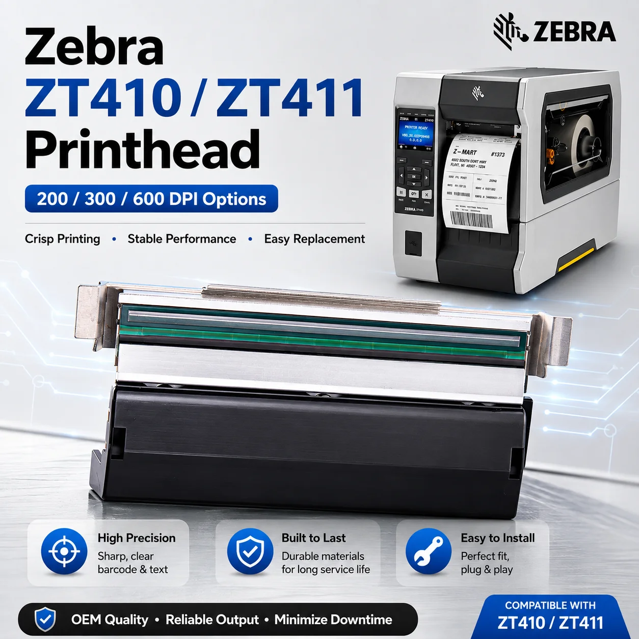 free shipping new original zebra ZT411/ZT410 203/300dpi printerhead resolution P1058930 print head