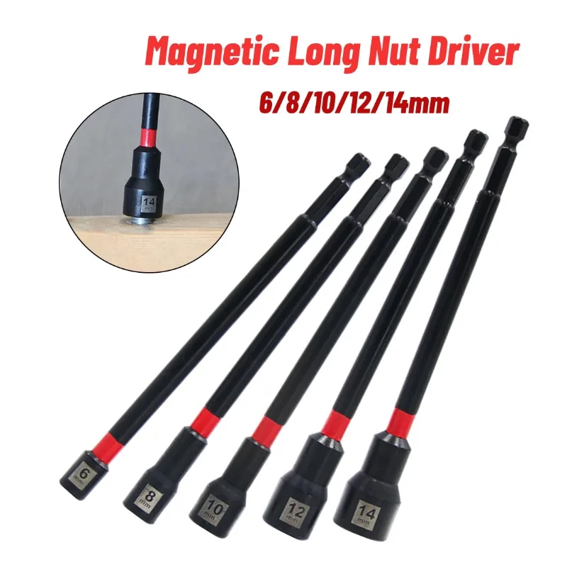 

5PC 6inch Magnetic Long Nut Driver For Impact Drill Hex Socket Adapter Locks Drill Bit Torque Generated For Impact Drill 8-14mm