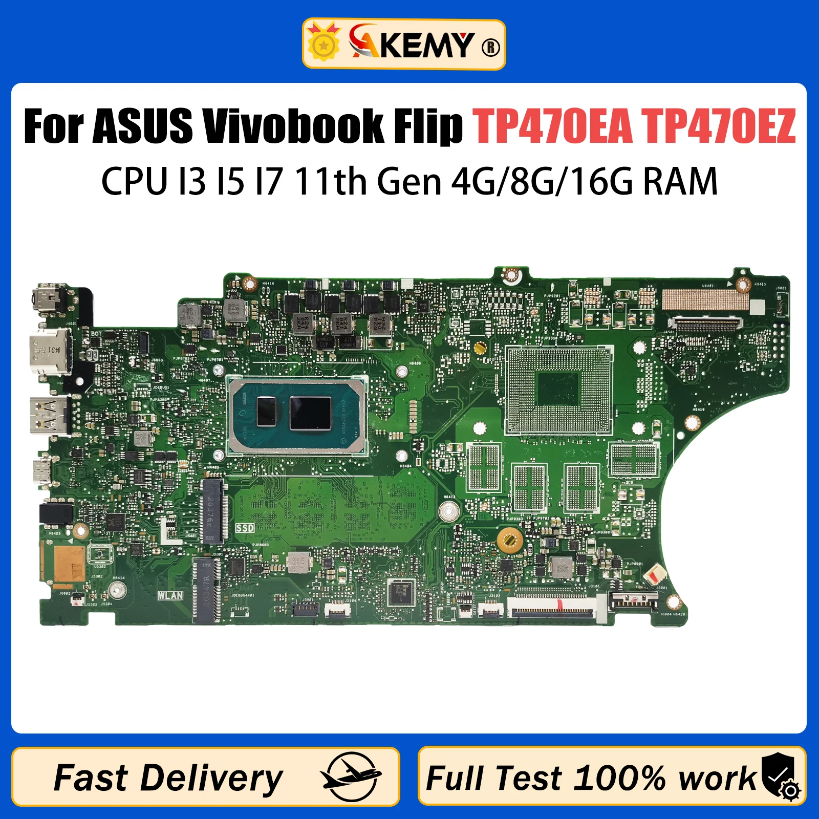 AKEMY TP470EA Mainboard For ASUS VivoBook Flip TP470E TP470EZ Laptop Motherboard CPU I3 I5 I7 11th Gen 4G/8G/16G RAM