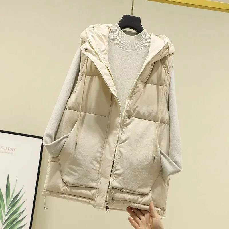 

Hooded Down Cotton Vest Women's 2025 Autumn/Winter New Style Korean Versatile Sleeveless Loose Fit Cropped Jacket
