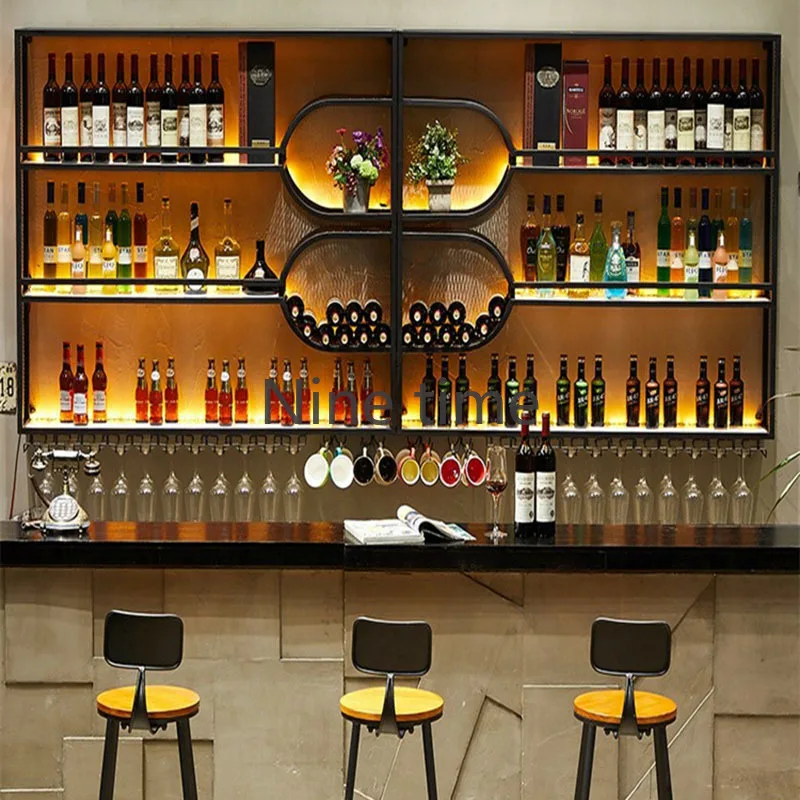 

Cocktail Wall Mounted Wine Cabinets Patio Living Room Bottle Metal Bar Cabinet Inverted Restaurant Adega Barzinho Home Equipment