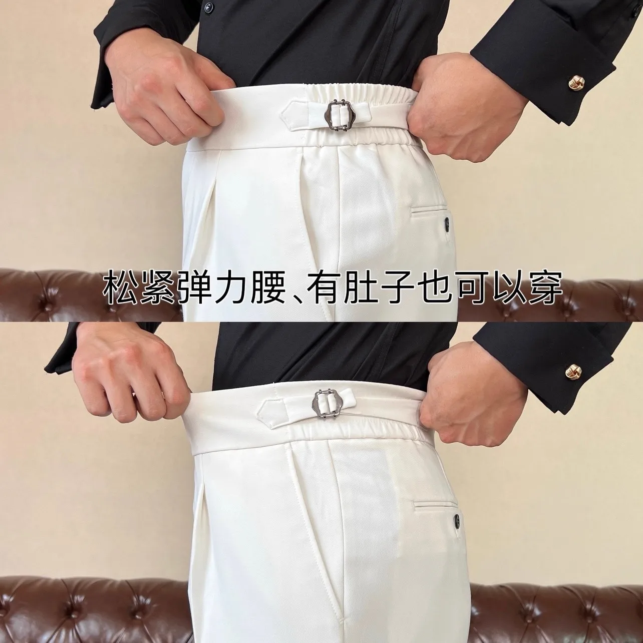 Light Luxury High-End Italian Style Naples Men's High Waist Draped Nine-Point Trousers Mid-Casual Loose Fit Long Pants