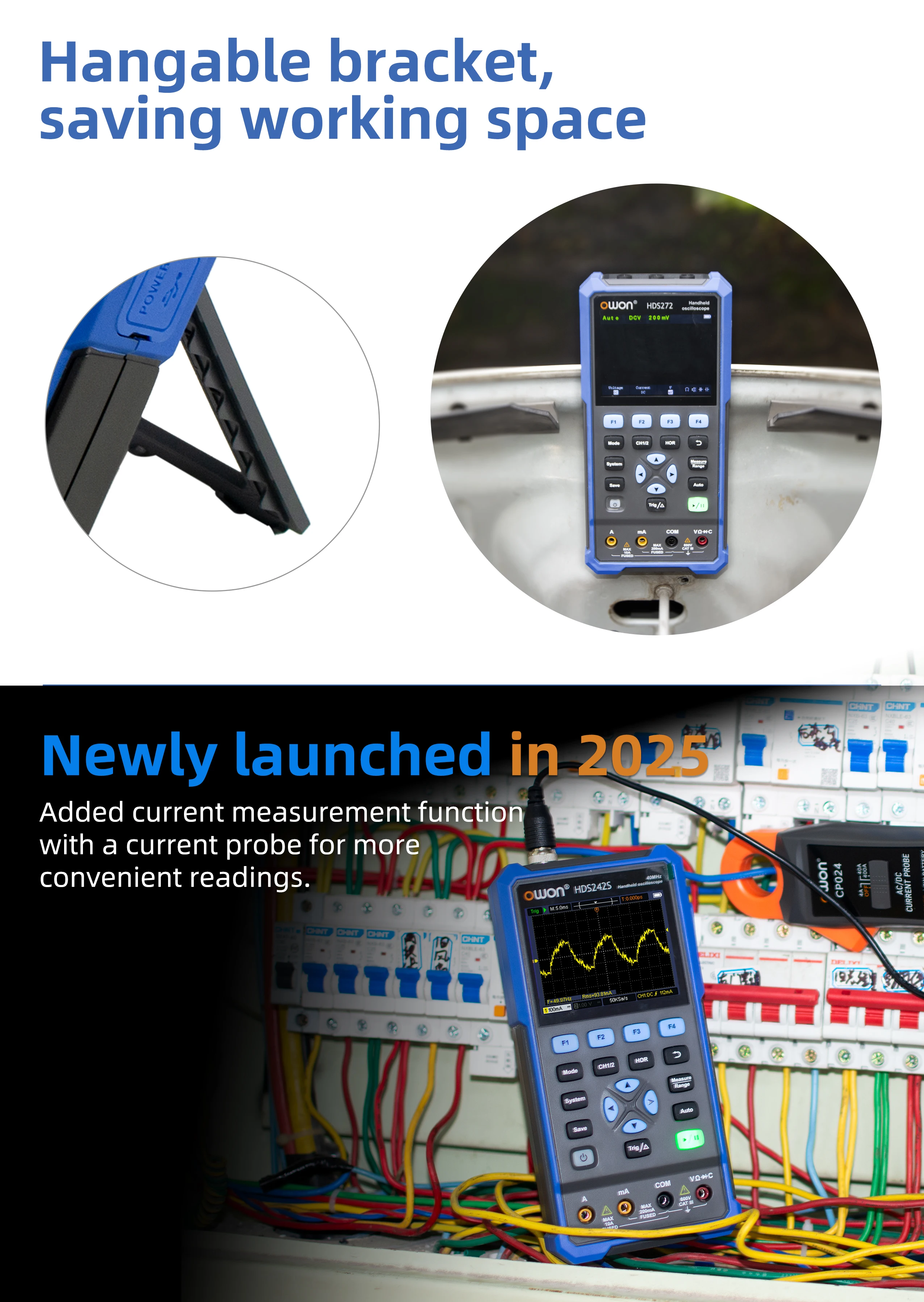 OWON HDS2202S HDS200 Serie Handheld Digital Oszilloskop 200 MHz 1GS/s 3 In 1 2 Kanäle Osciloscopio Multimeter + 1CH Generator – Detail 6