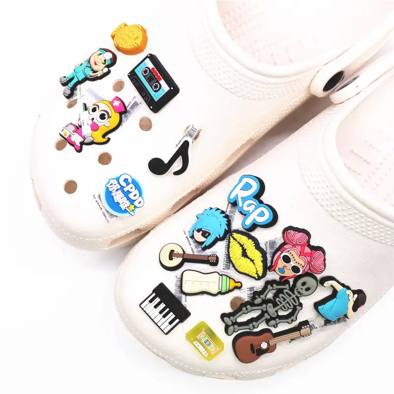 Original Rap Music PVC Shoe Charms Accessories Guitar Lute Piano Punk Clogs Clips Decoration for Badges Party Gifts