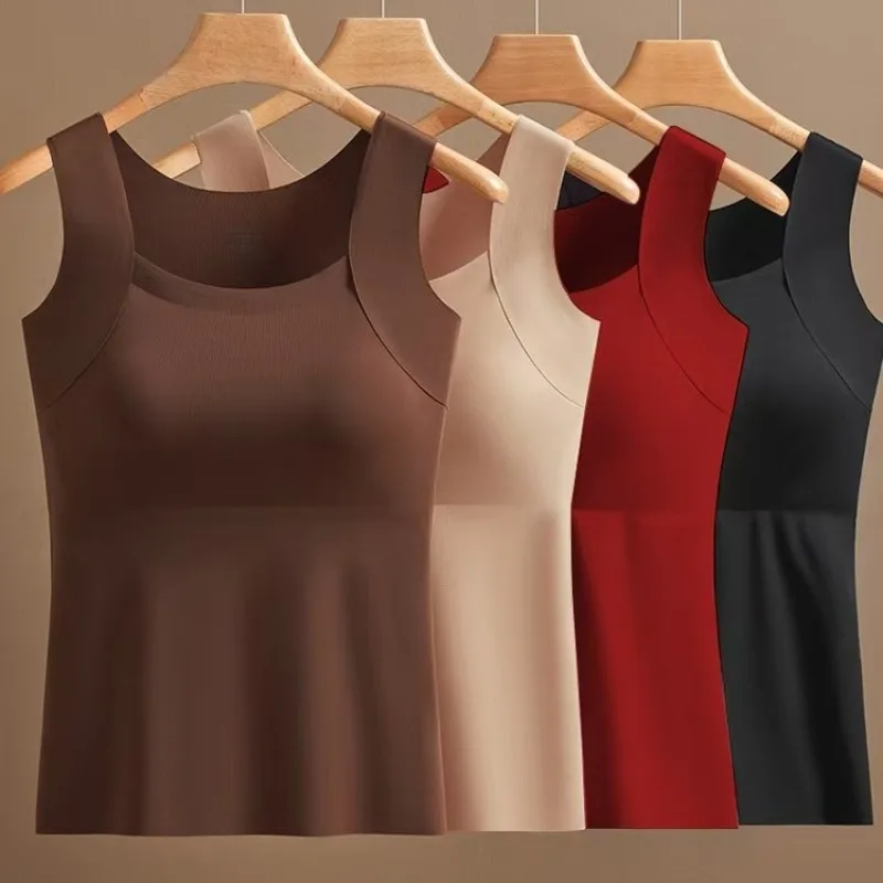 New Plus-Size Ice Silk Seamless Face Mask Base Layer Top with Chest Pads, Vest-Style Bra with Fixed Cups, One-Piece Undergarment