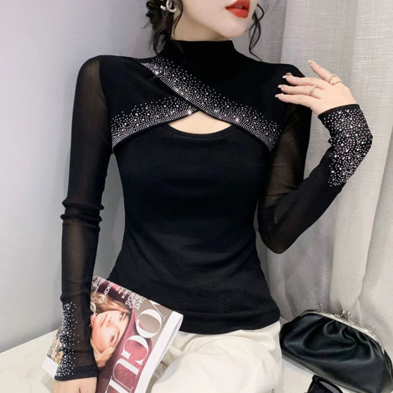 European Style Girls Kawaii Sexy Nail Bead T-shirt Women Clothing Fashion Vintage Woman Tops Female Streetwear Clothes Py1020-1