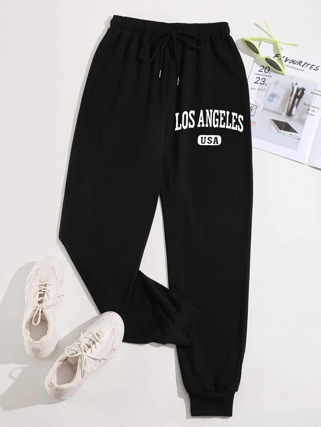 Los Angeles Usa Letter Printing Drawstring Pocket Women Pants Hip Hop Street Trousers Casual Versatile Fashion Sweatpants Female