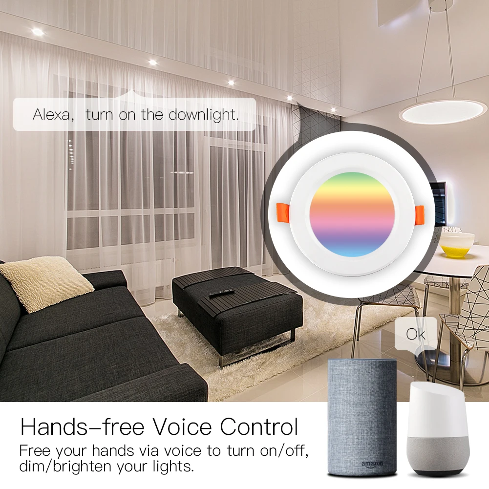 Moes-Downlight LED intelligent WiFi, Spot rond à gradation, 7W, RVB, Document Proxy, 2700K-6500K, Lumière chaude et froide, Alexa, Google Home