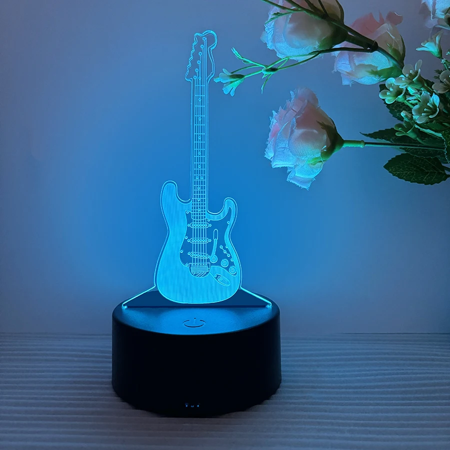 A guitar 3D vision nightlight, smart touch color palette, seven adjustable colors, battery USB dual use, suitable for holiday gi