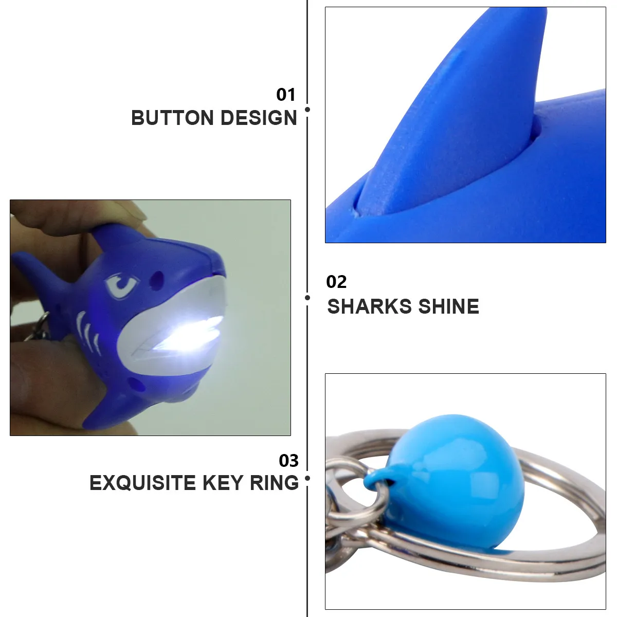 

2Pcs LED Shark Keychains Creative Flashing Sound Keyring Gifts for Backpack Keys Bag Pendant Keychain Key Ring