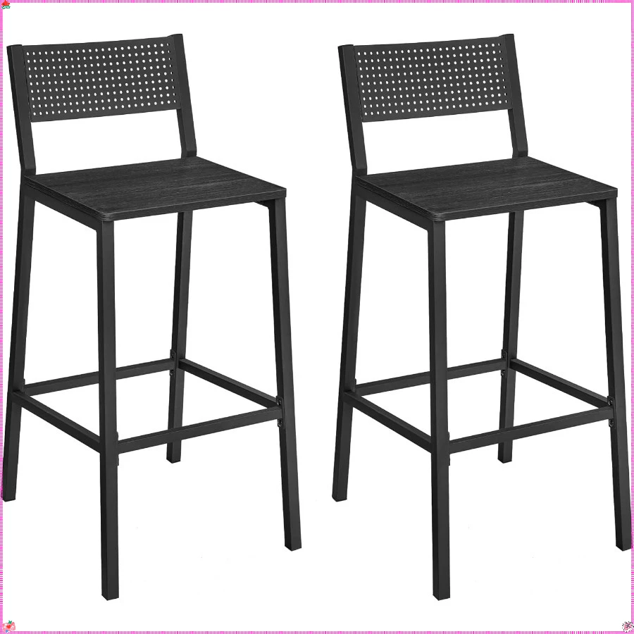 Industrial Bar Stools Set of 2 - Charcoal Grey & Black Modern Stools for Kitchen Counter