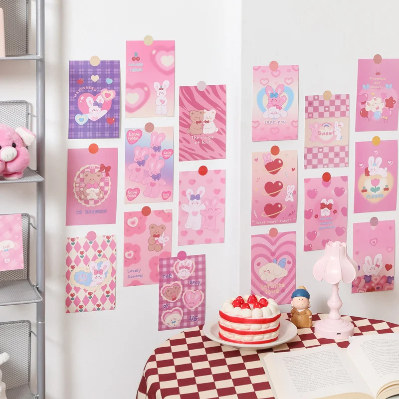 Cartone animato orso coniglio cartoline carine cartoline Decorative rosa decorazioni per la casa bambini adesivo da parete camera da letto oggetti