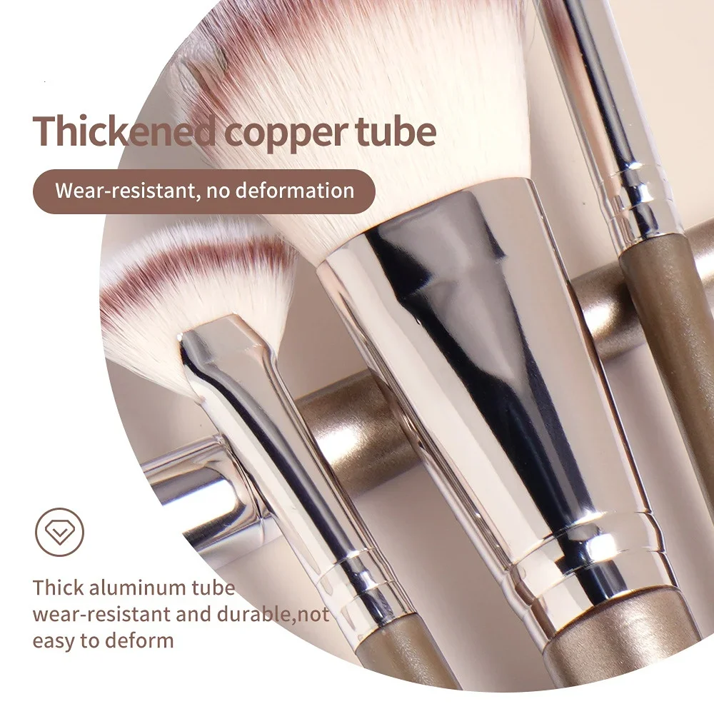 20PCS Makeup Brush Set Professional Plastic Handle Set Eyeshadow Foundation Eyeliner Eyelashes Lip Beauty Tool Set Brown
