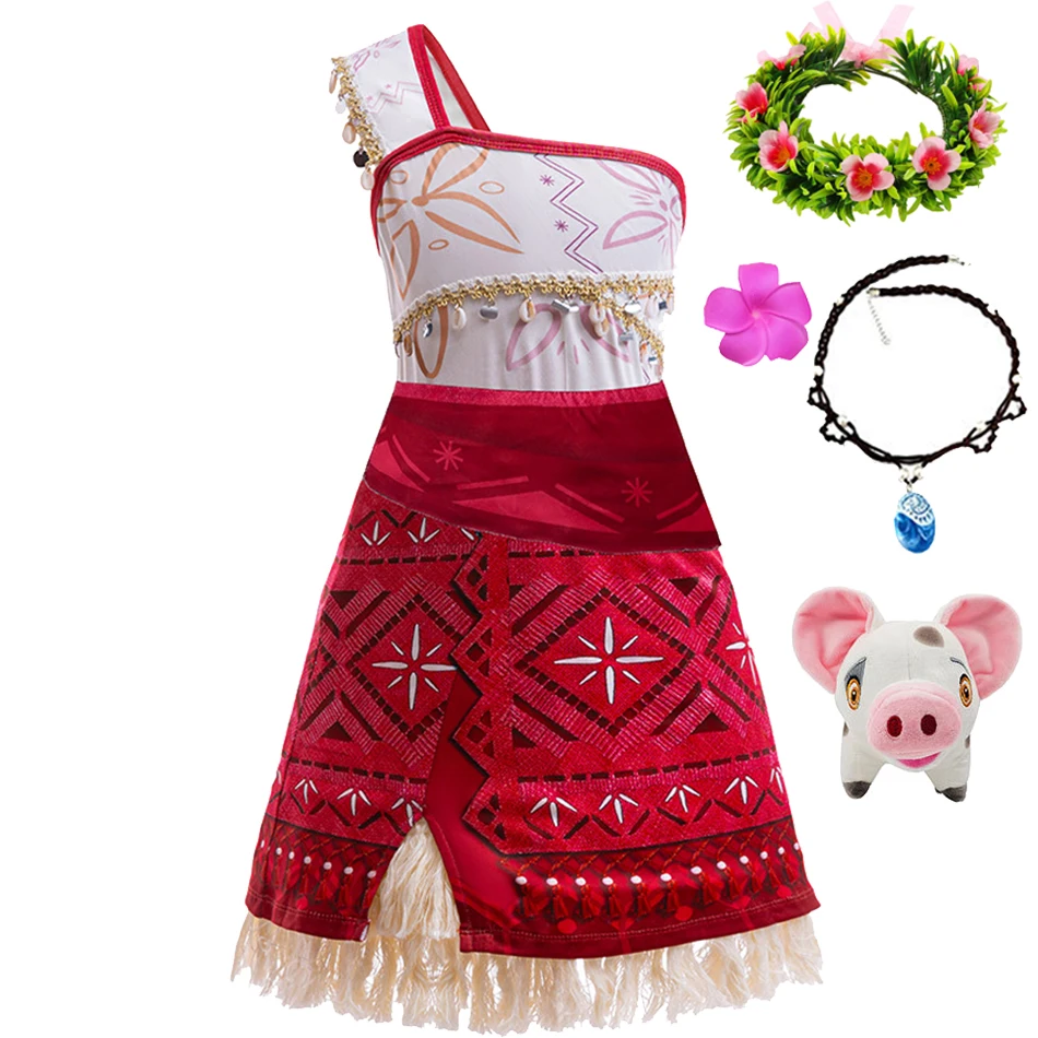 Moana 2 nuevo vestido para niñas, ropa de princesa, vestido de aventura para niños, collar de Vaiana, cerdo, pollito, fiesta de Carnaval, disfraz de Cosplay de verano