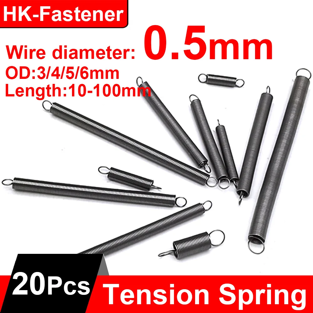 

20Pcs WD 0.5mm Dual Hook Small Tension Spring Extension Springs Pullback Spring Length 10-100mm Hardware Accessories