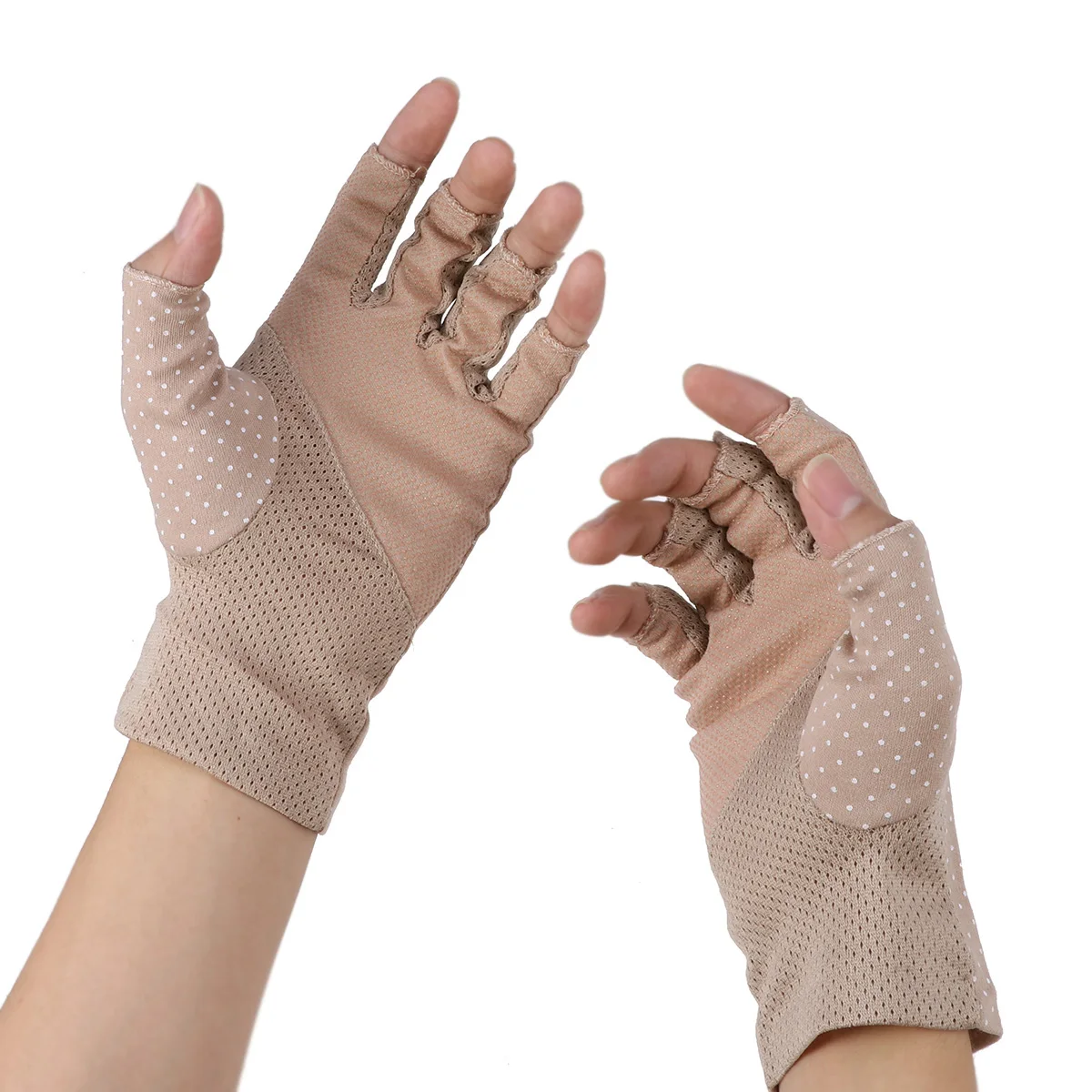 

1 Pair Uv Protection Half Finger Gloves Lightweight Cotton Sunblock Gloves For Cycling Climbing Driving Khaki Outdoor Sports