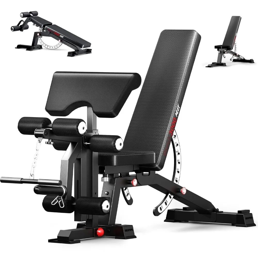 1200lbs Weight Bench with Leg Extension, Preacher Curl & Adjustable Flat/Incline/Decline for Home Gym, Custom