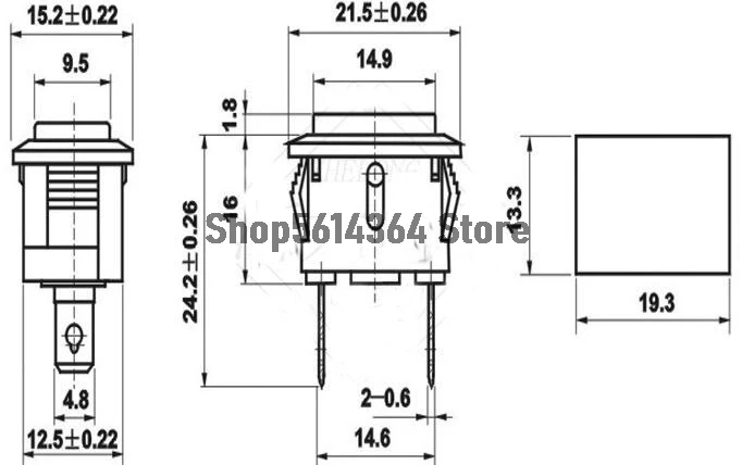 6A 2 Pin SPST Rectangle Momentary Push Botton Switch Red/Black Head 15*21MM KCD1-101 2pcs