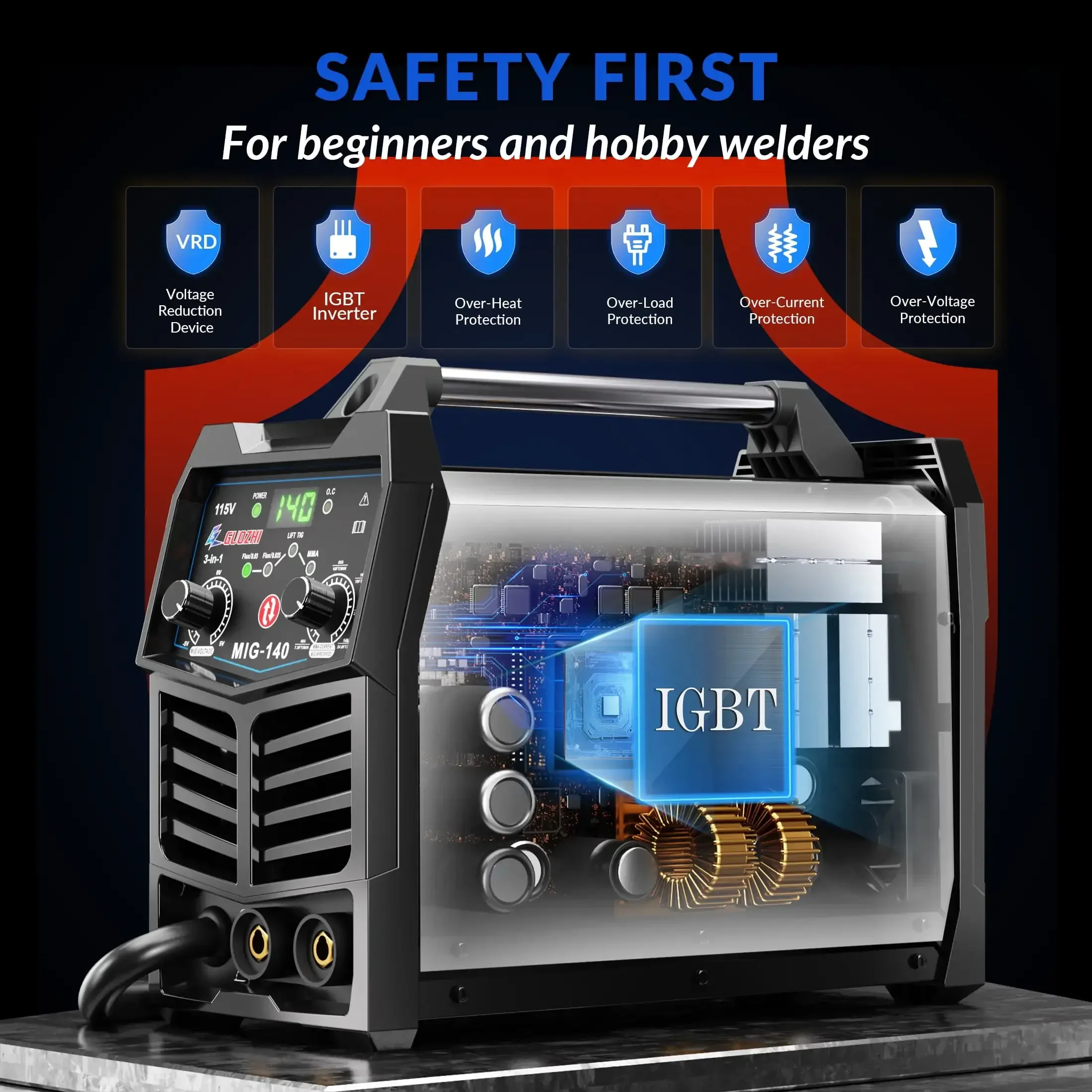 140A MIG Welder, 110V 3 in 1 Multi-Process Welding Machine Gasless Flux Core Welder MIG, MMA, Lift TIG (22.5LB)