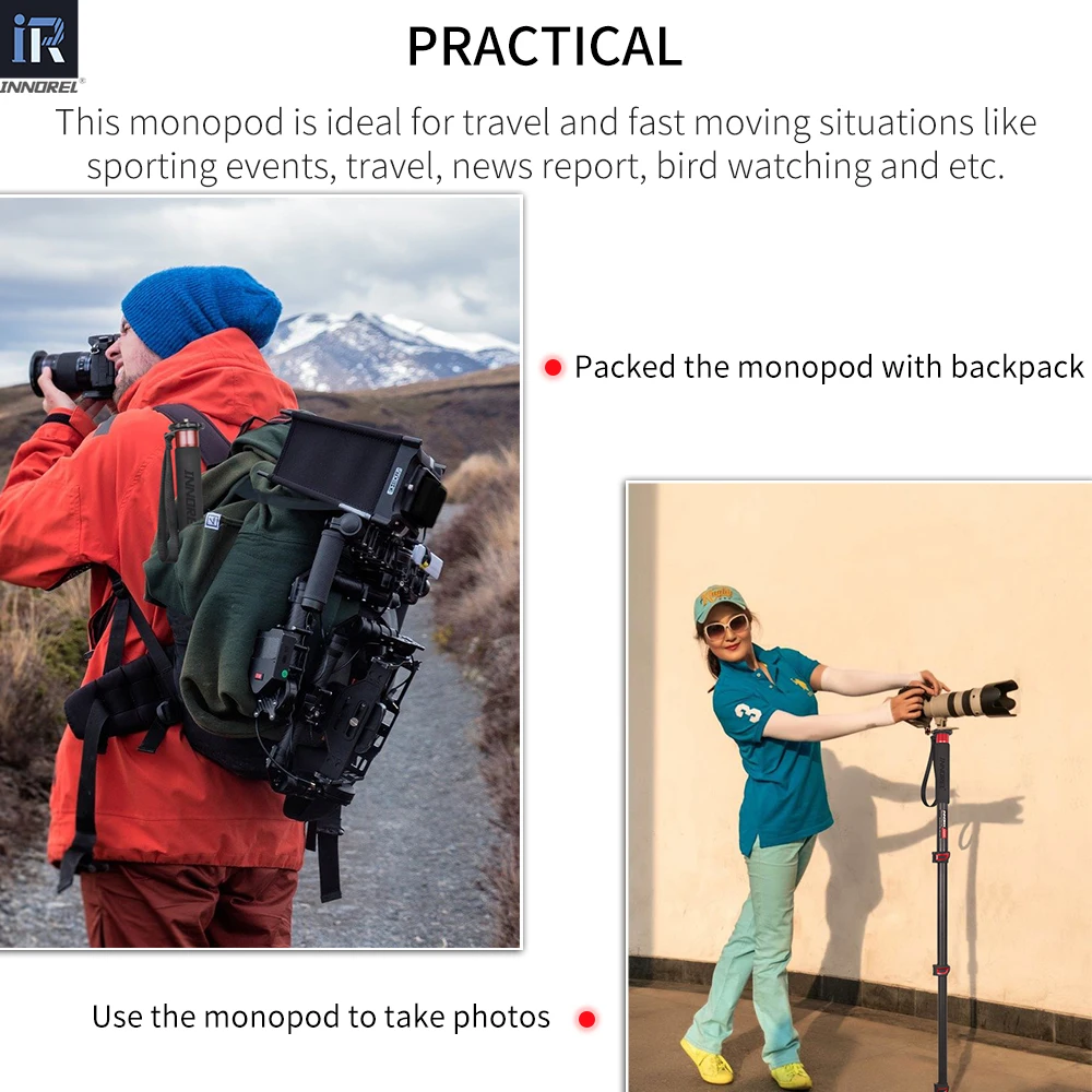 Monopé de câmera INNOREL U285A/U325A, liga de alumínio, 5 seções com trava rápida para filmadora de vídeo DSLR, suporte de fotografia DV