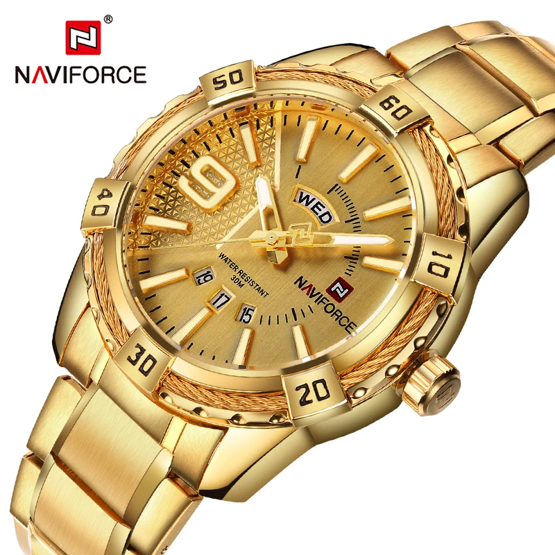 NAVIFORCE Top Luxury Brand Men\'s Quartz WristWatch Original Fashion Gold Watches For Men Waterproof Business Steel Clock Man