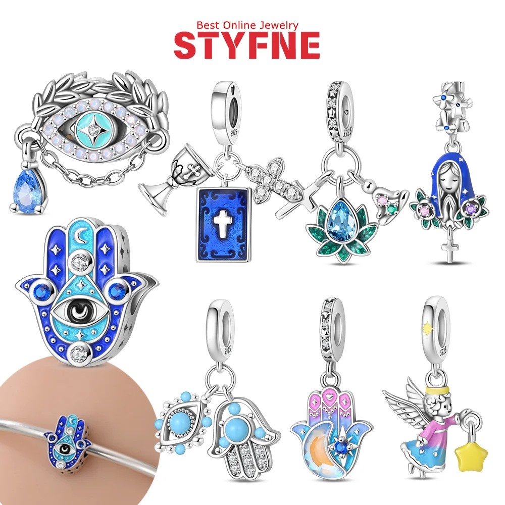 

Подвеска-крест Святой Библии, синий циркон, бусины «Глаз дьявола» для серебряного браслета S925, изготовление ювелирных изделий, изысканные подарки, оригинал