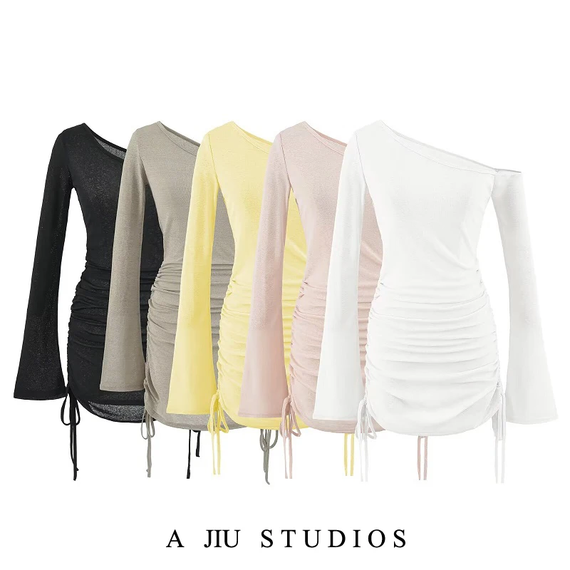 Sexy Pure Desire Long Sleeve Drawstring Dress Women's Summer Transparent Waist Cinched Bodycon Short Skirt UV Protection Cove...