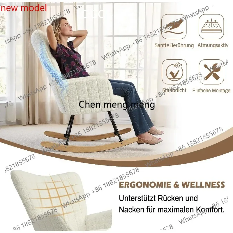 2-in-1 Moderner Schaukelstuhl & Sessel mit hoher Rückenlehne aus Massivholz, cremeweiß, neigbar, Wohnzimmermöbel für Babys und zum Lesen