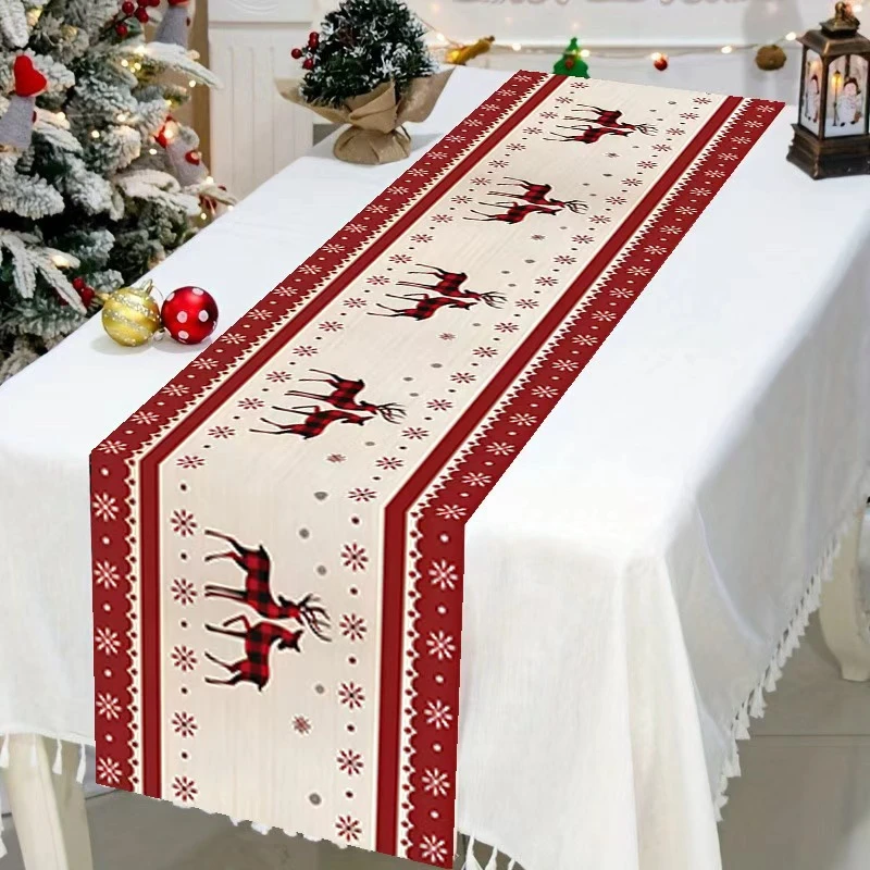 VIKAMA Ground & Plaid Table Runner, Washable Non-Slip Table Runner for Dining Room Kitchen Party