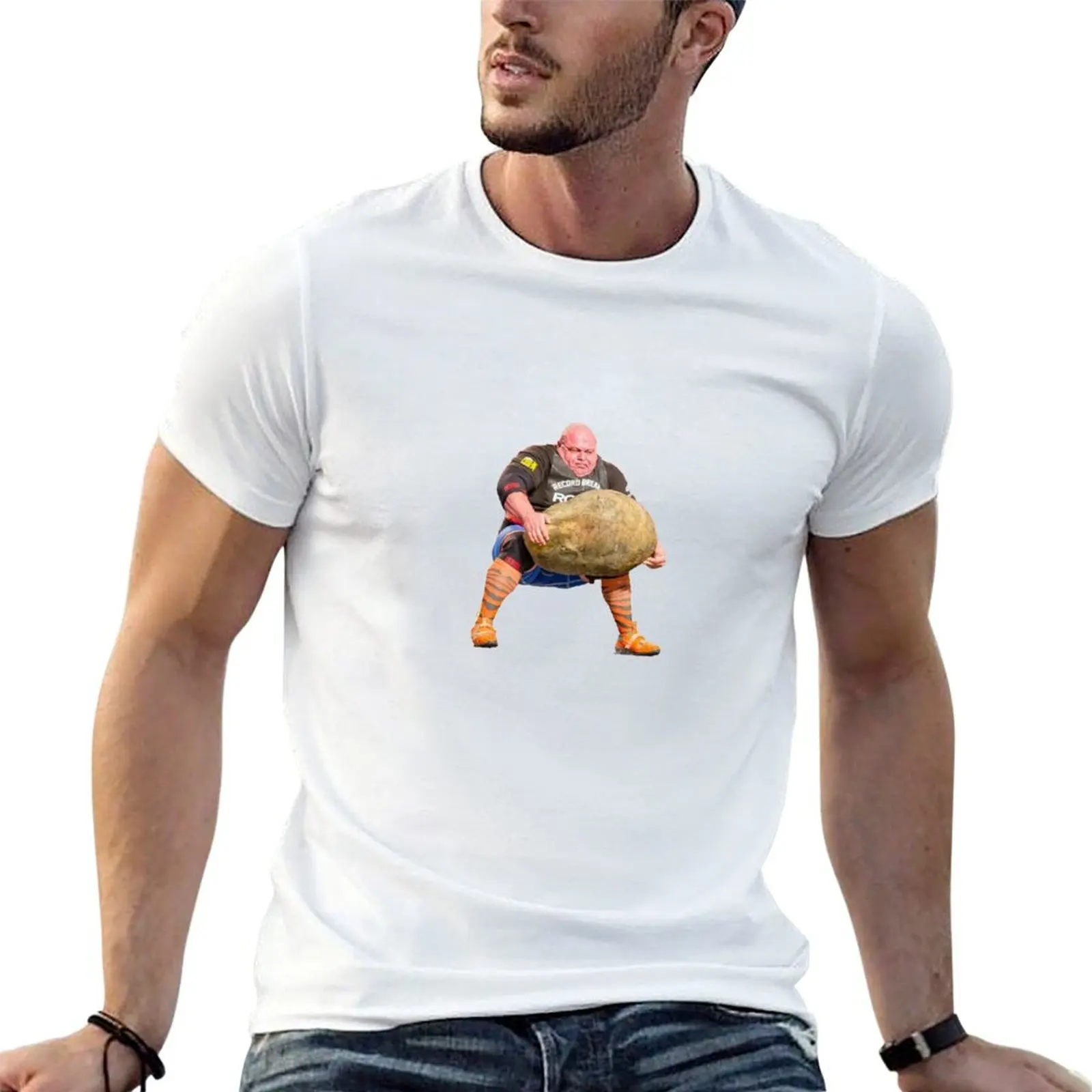 Man lifting giant rock T-Shirt t shirts for man graphic tees man t shirt graphic T-Shirt