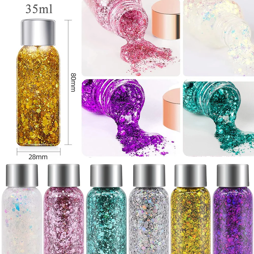 3pcs Body Glitter Gel Face Glitter Makeup Party Festival Glitter Gel Eye Eyeshadow Hair Glitter Gel for Bar Makeup