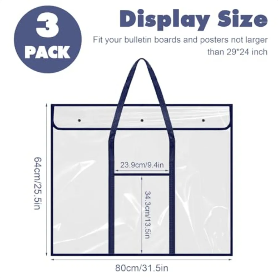 3 Pack Large Poster Storage Bag 25.5 x 31.5 Bulletin Board Holder Art Portfolio Case PVC Art Portfolio Container Bulletin Board