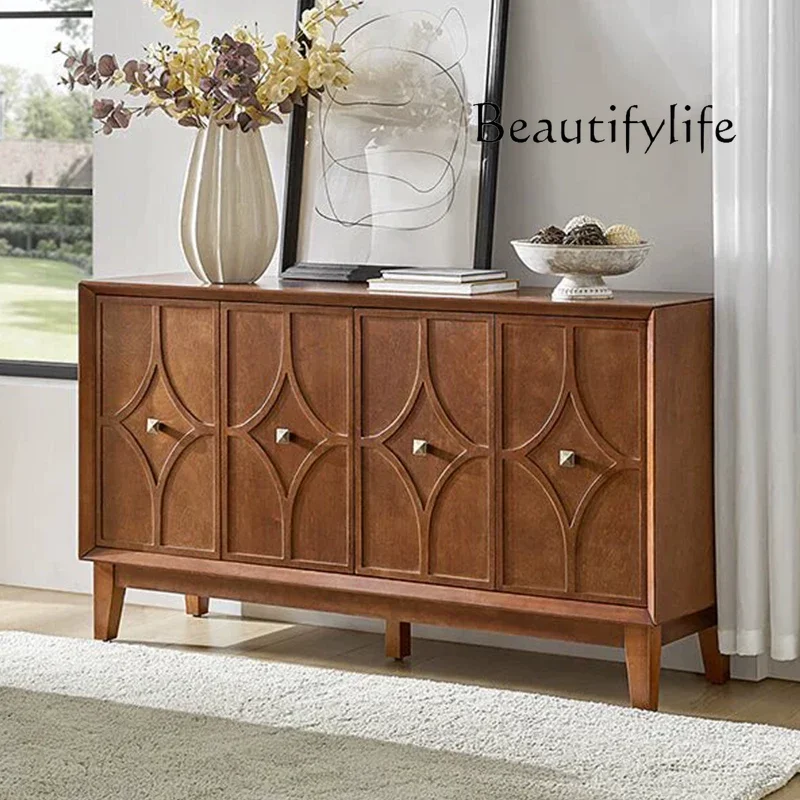 

French medieval solid wood porch cabinet, living room entrance shoe cabinet, American walnut foyer storage partition