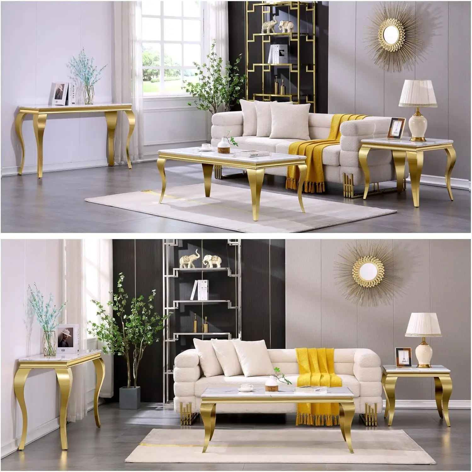 Gold Coffee Table, White And Gold Rectangle Living Room Tea Table, 48 Inche Sofa Coffee Table For Living Room, Guest Hall,