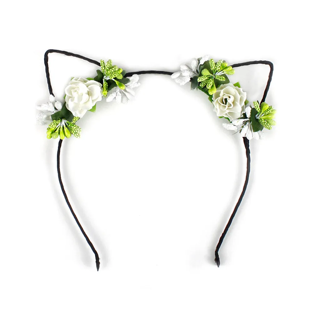 

4Pcs Cat Ear Headband Cloth Flower Berry Decorative Hair Accessories for Costume Party Holiday Prom Festival Girls Women