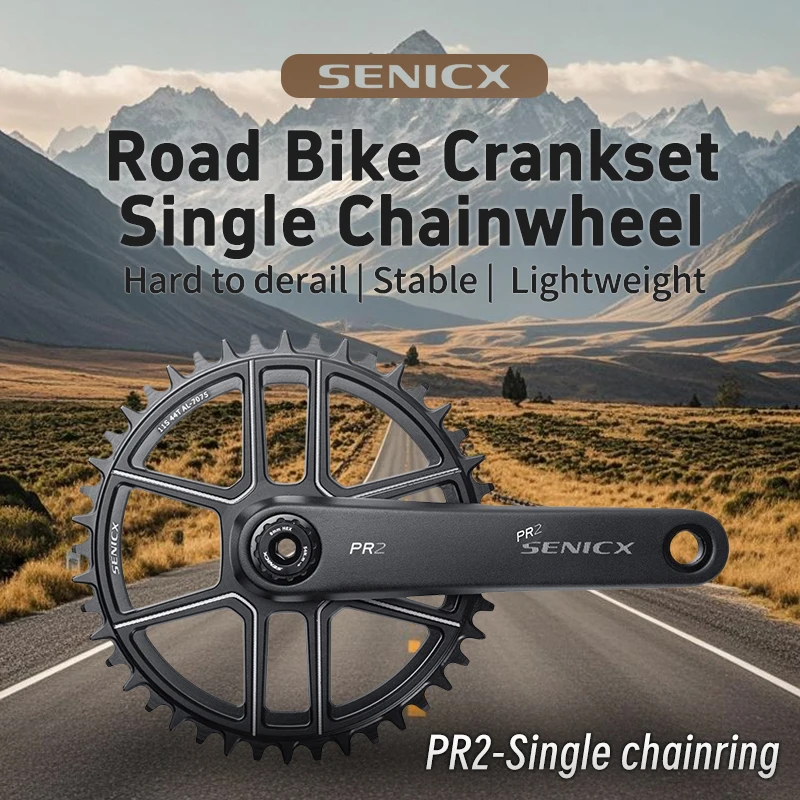 SENICX PR2 Road Bike Crankset for DUB Axle Durable Cycling Chainwheel 40/42/44T Aluminum Alloy Single Chainring Bicycle Parts