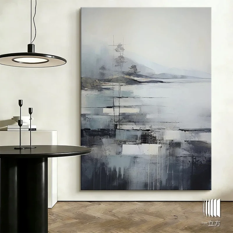 Nordic Abstract Handmade Oil Painting On Canvas Wall Art Poster For Home Decor Grey SceneryPicture Mural For Living Room Bedroom