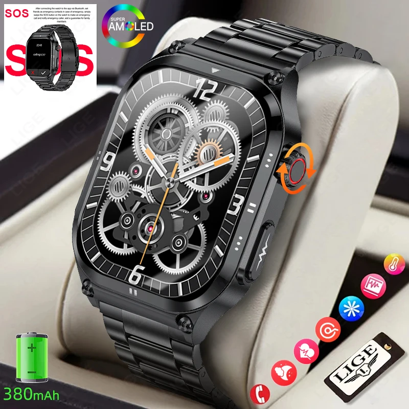 LIGE Smart Watch Men 2.04‘’ AMOLED Screen Bluetooth Call Custom Watch Dial Heart Rate Sleep Monitor Body Temperature Smaerwatch